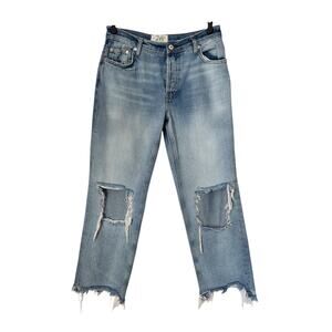 We The Free Jeans Womens 26 Mid Rise Destroyed Raw Hem Straight Crop Baggy Loose